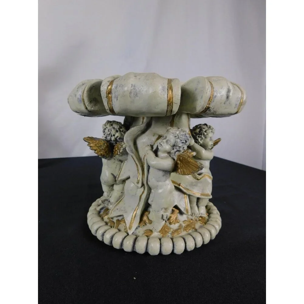 Baroque Cherub Compote Bowl 8" Gold Resin Pedestal - Picture 9 of 11
